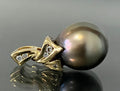 18K Yellow Gold W/ Tahitian Pearl & Diamond Pendant 22.0mm High