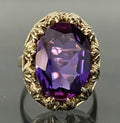 A 1960's 9K Yellow Gold W/ Synthetic Sapphire Stone Set Ring Size L 1/2 - 6