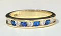 14K Yellow Gold W/ Blue & White CZ Channel Band Ring size M 1/2 - 6 1/4