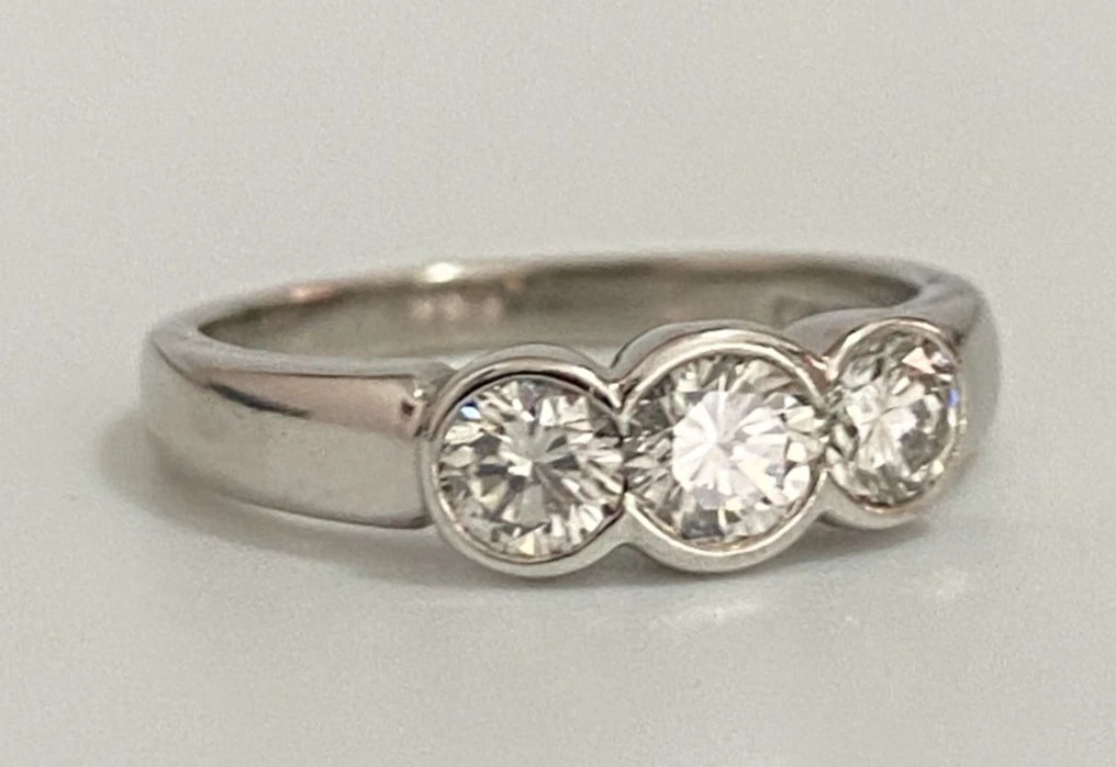 950 Palladium & 0.60CT Diamond 3 Stone Bezel Set Ring - Size I (US 4.5)