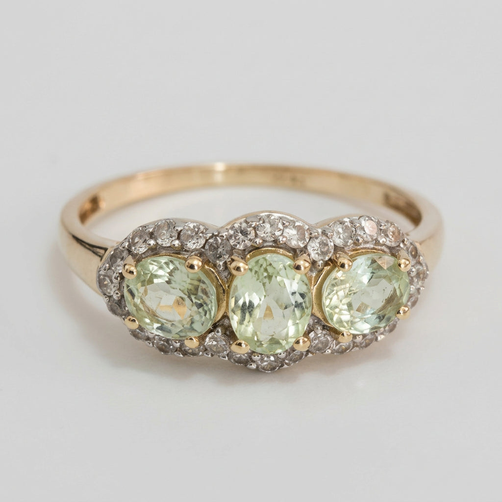 10K Yellow Gold Tourmaline & Natural Zircon Three Stone Ring Size N 1/2 (US 7)