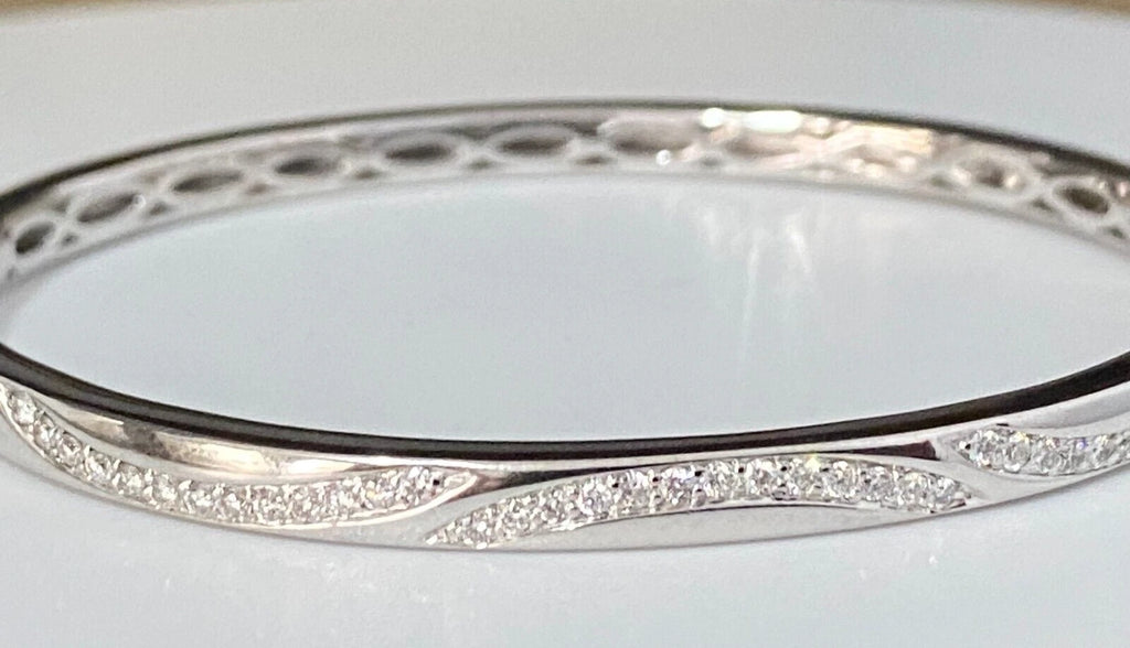 18K White Gold & 0.70CT Diamond Hinged Bangle Bracelet