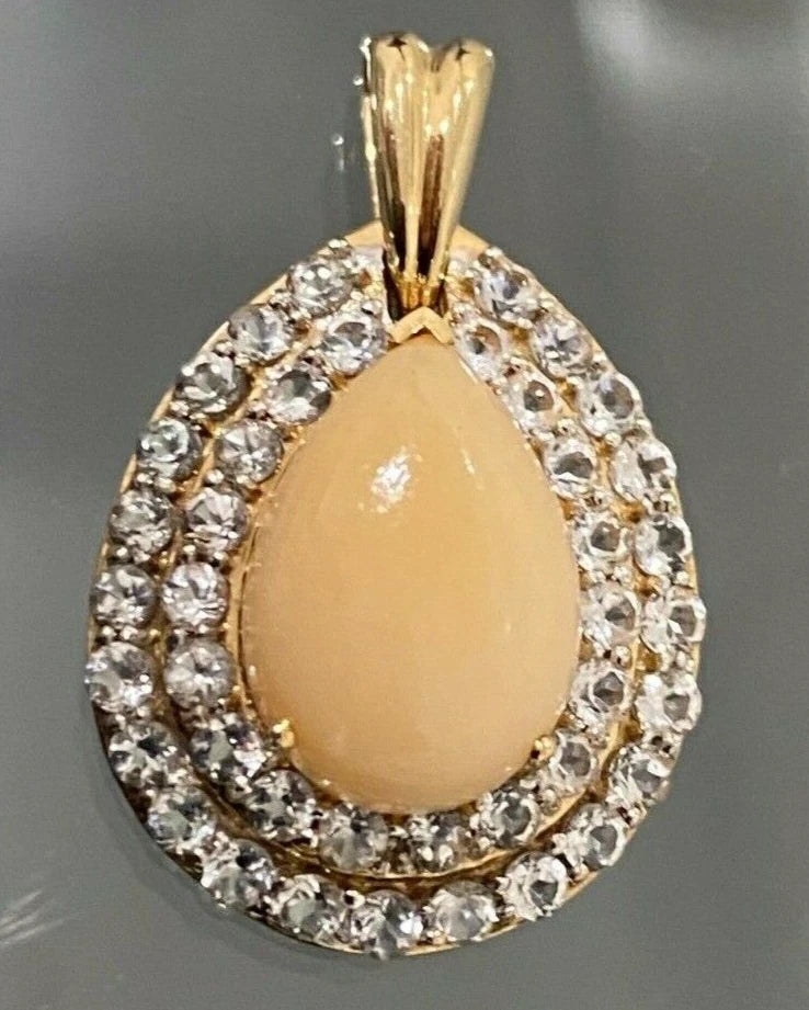 10K Yellow Gold W/ Orange & White Stone Pendant