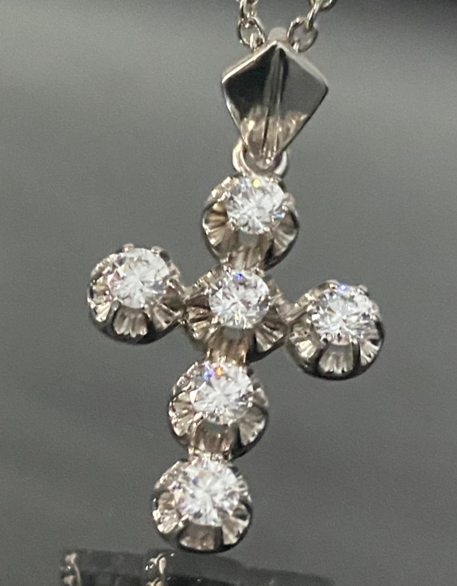 14K White Gold & Cubic Zirconia Cross Pendant 33.0 High