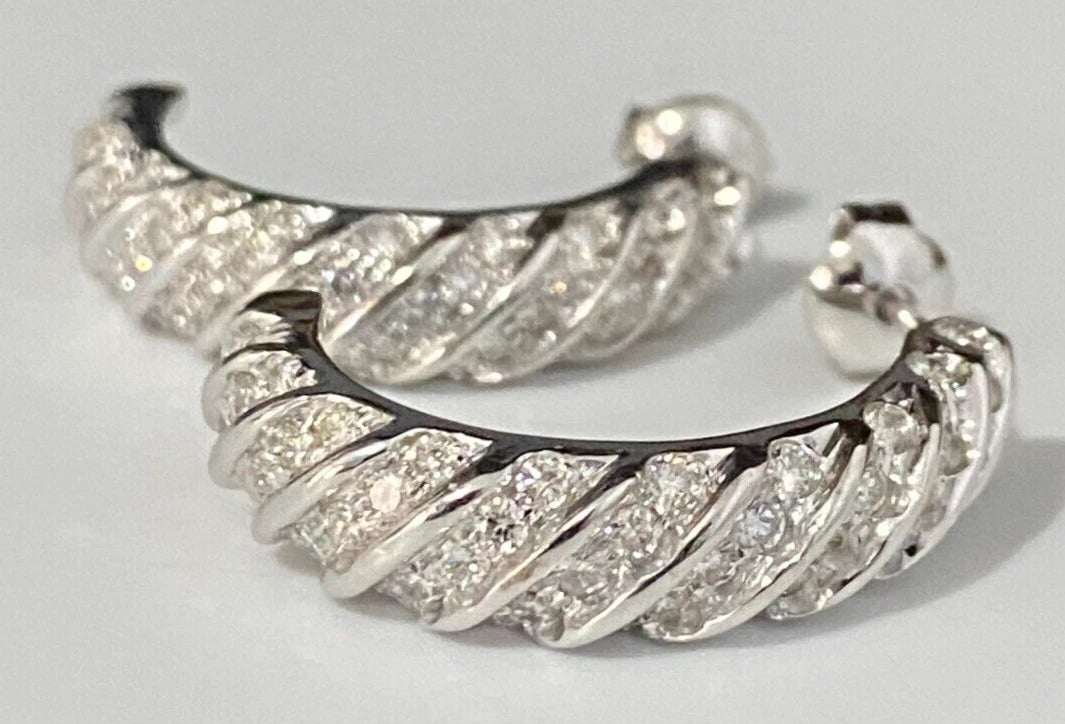 14K White Gold & 1.75CT Diamond Half Hoop Earrings 26.70mm high