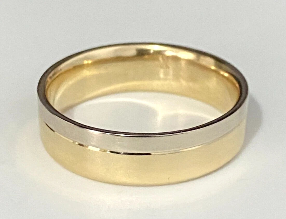 14K Two Color Gold Wedding Band Ring Size S - 9 1/8