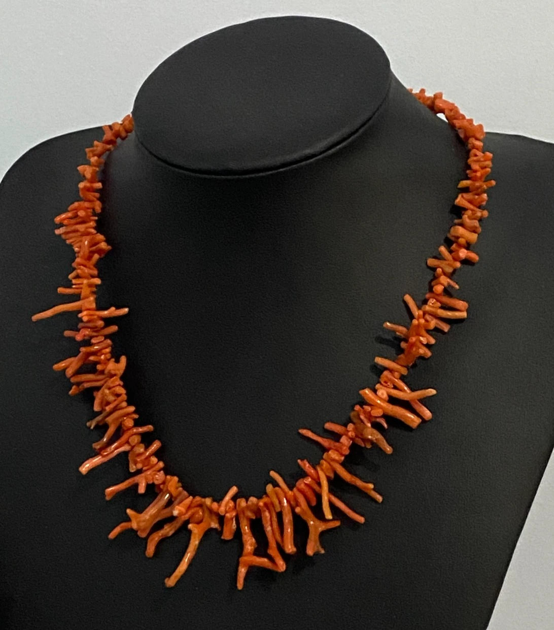 Red Coral Branch Single-Strand Necklace W/ 9K Yellow Gold Clasp 50cm Long