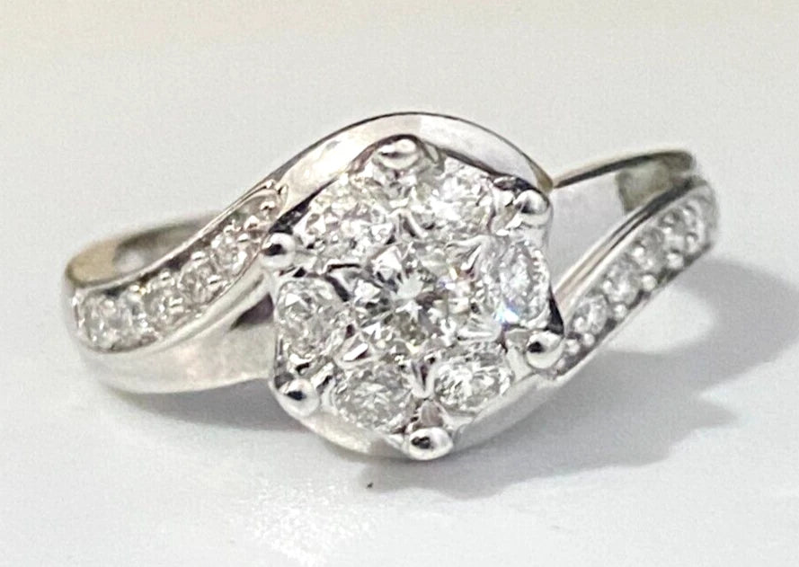 9K White Gold & 0.50CT Brilliant Diamond Cluster Ring Size M - 6