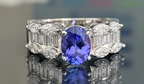 14K White Gold Tanzanite & Diamond Dress Ring - 1.20ct Diamond Size M (US 6.25)