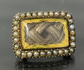 GEORGIAN 9K Gold W/ Pearl & Woven Hairwork Memorial Brooch