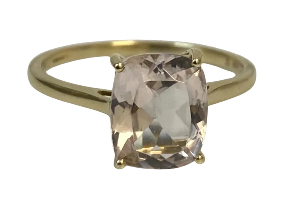 10ct Yellow Gold Pink Cushion Morganite Ring 10x8mm Size R 1/2 (US 9)