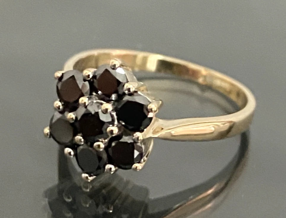 9K Yellow Gold 0.80CT Black Diamond Cluster Ring Size L (US 5.75)