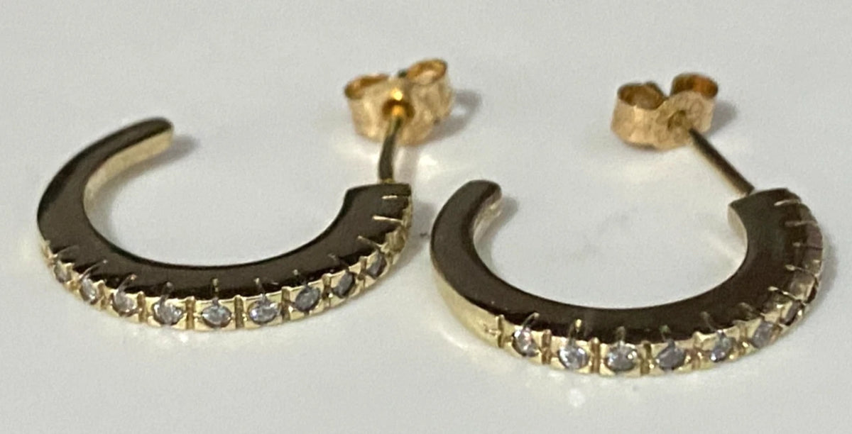 9K Yellow Gold & Cubic Zirconia Hoop Stud Earrings