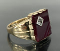 10K Yellow Gold W/ Synthetic Ruby & Stone Men's Signet Ring Size R - 8 7/8