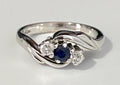9K White Gold W/ Sapphire & Diamond Crossover Ring Size G 1/2 - 3 3/4