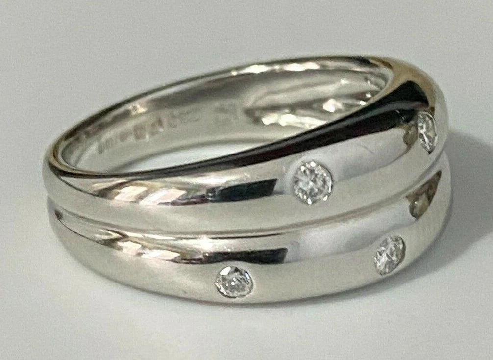 18K White Gold & Diamond Stacking Band Ring Size L 1/2 - 6