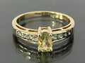 9Ct Yellow Gold Csarite stone & Green Accent Ring Size N (6.75)