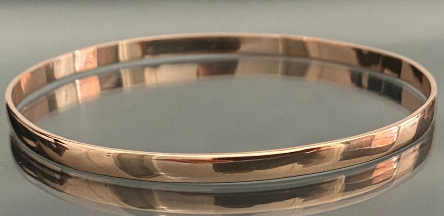 9K Rose Gold Solid Oval Plain Bangle 65mm