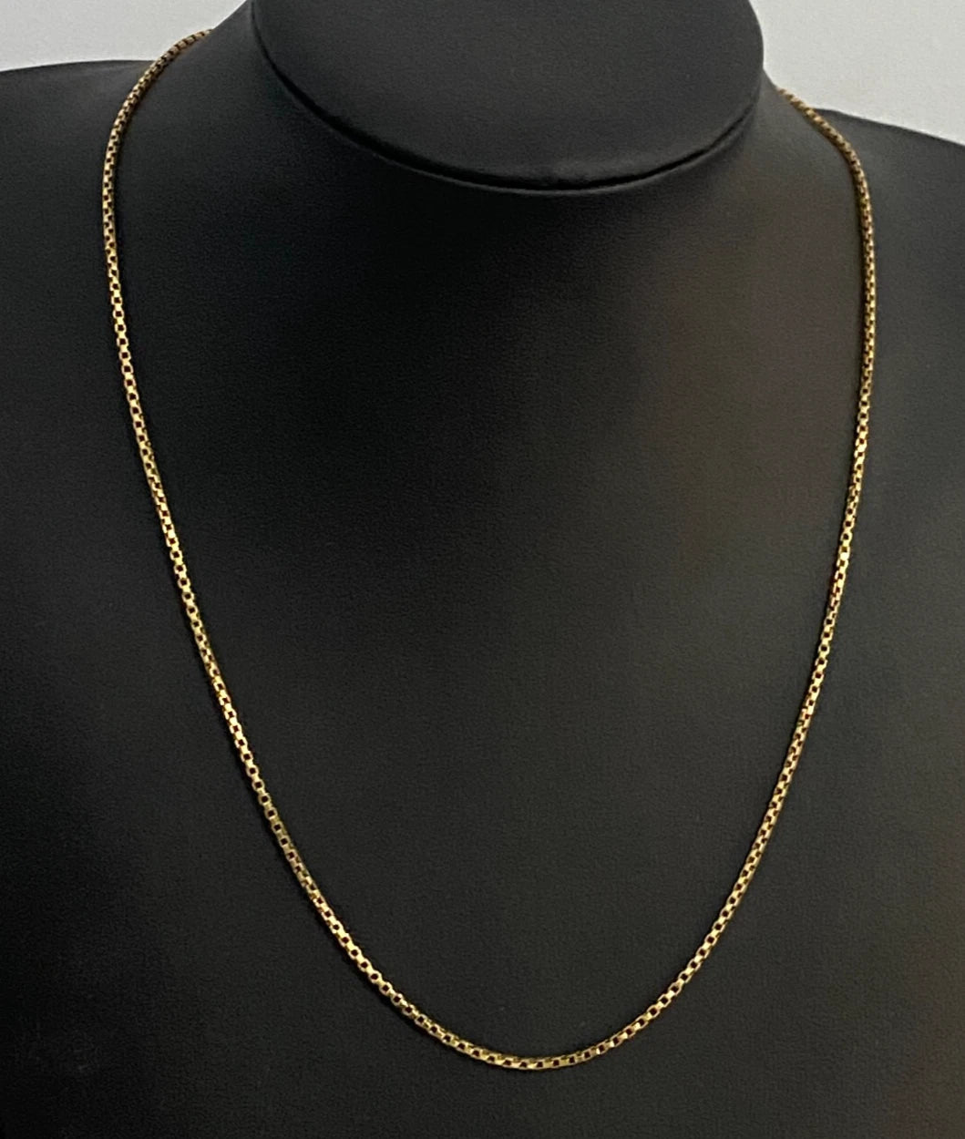 18K Yellow Gold Box Link Chain Necklace 54cm Long