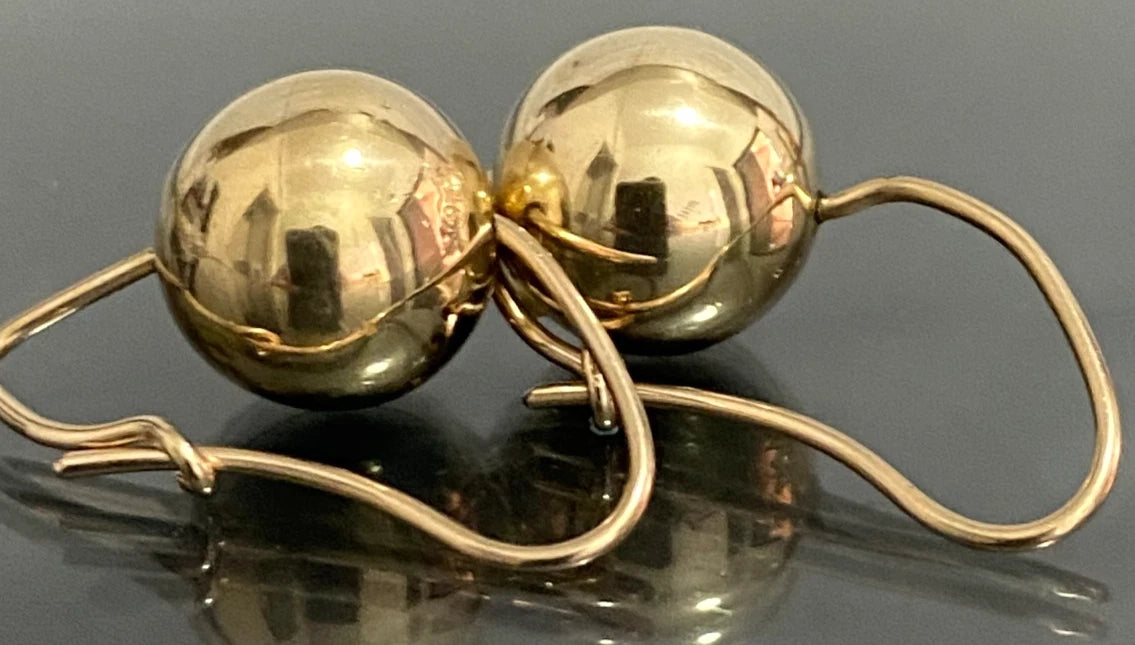 9K Yellow Gold 12.5mm Ball Hook Earrings