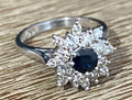 18K White Gold W/ Sapphire & 0.75CT Diamond Cluster Ring Size M 1/2 - 6 1/2