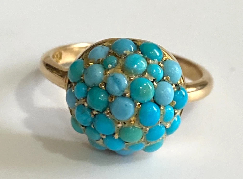 Antique 15ct Yellow Gold Turquoise domed cluster Ring Size J (US 4.75)