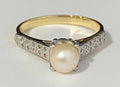 18K Yellow Gold W/ Pearl & Diamond Ring Size U - 10 1/4