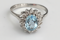 18K White Gold Aquamarine & Diamond Cluster Ring Size P 1/2 (US 8)