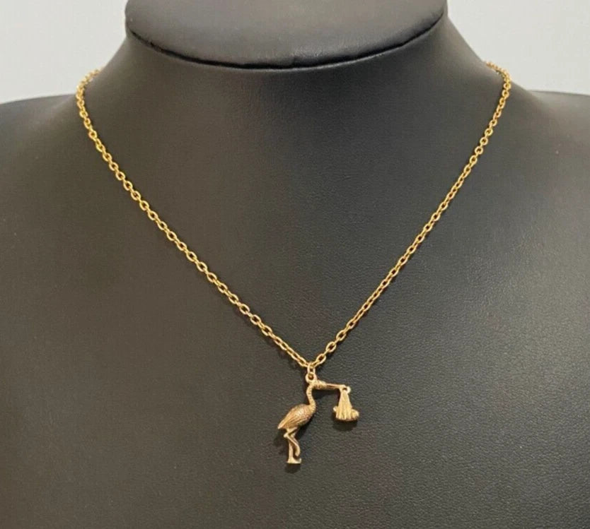 9K Yellow Gold Stork & Baby Charm Pendant 23.0mm high