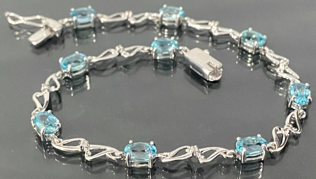 9K White Gold W/ Tourmaline & Diamond Bracelet 19.5cm Long