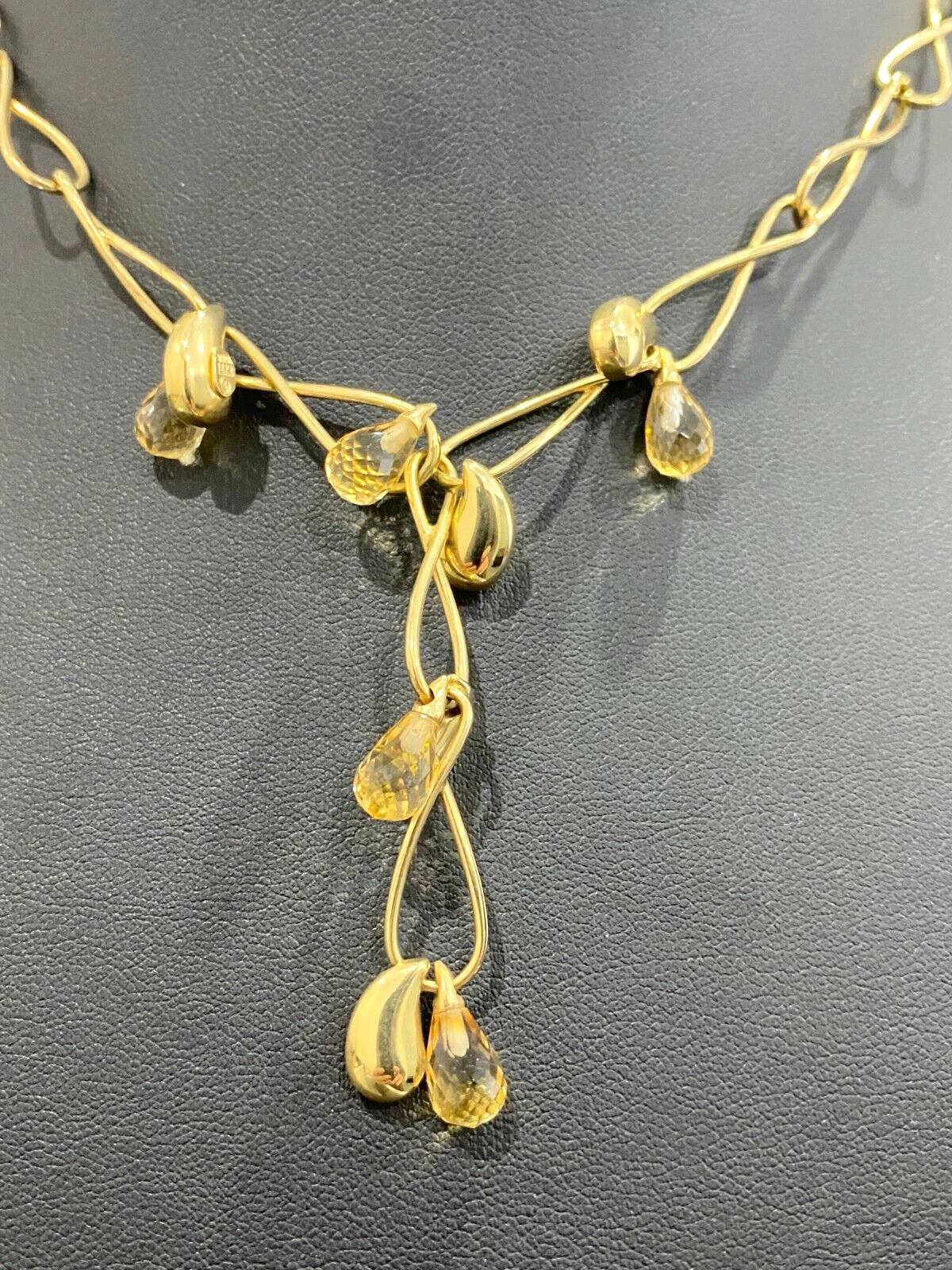 Italian 14K Yellow Gold & Citrine Drops Necklace 43.50cm Long