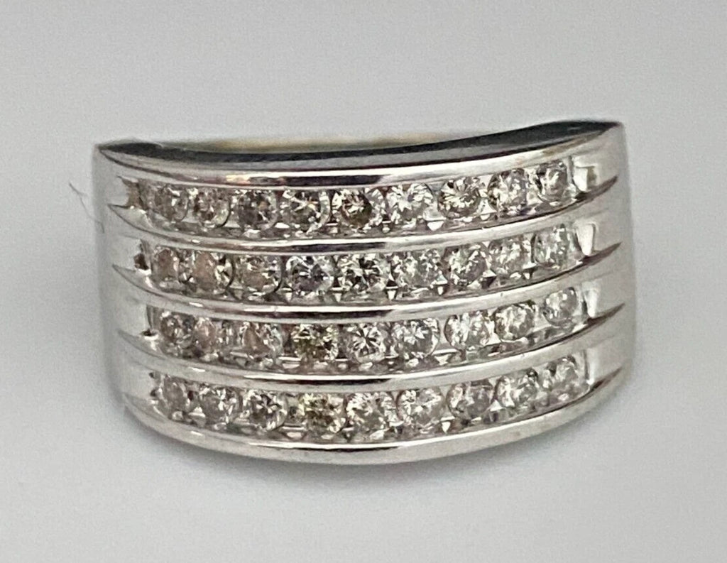 10K White Gold & 0.90CT Diamond 4 Row Channel Ring Size M 1/2 - 6 1/4