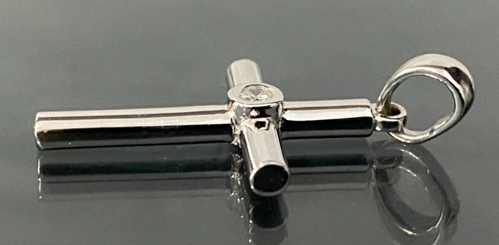 9K White Gold & Diamond Cross Pendant 32.0mm High