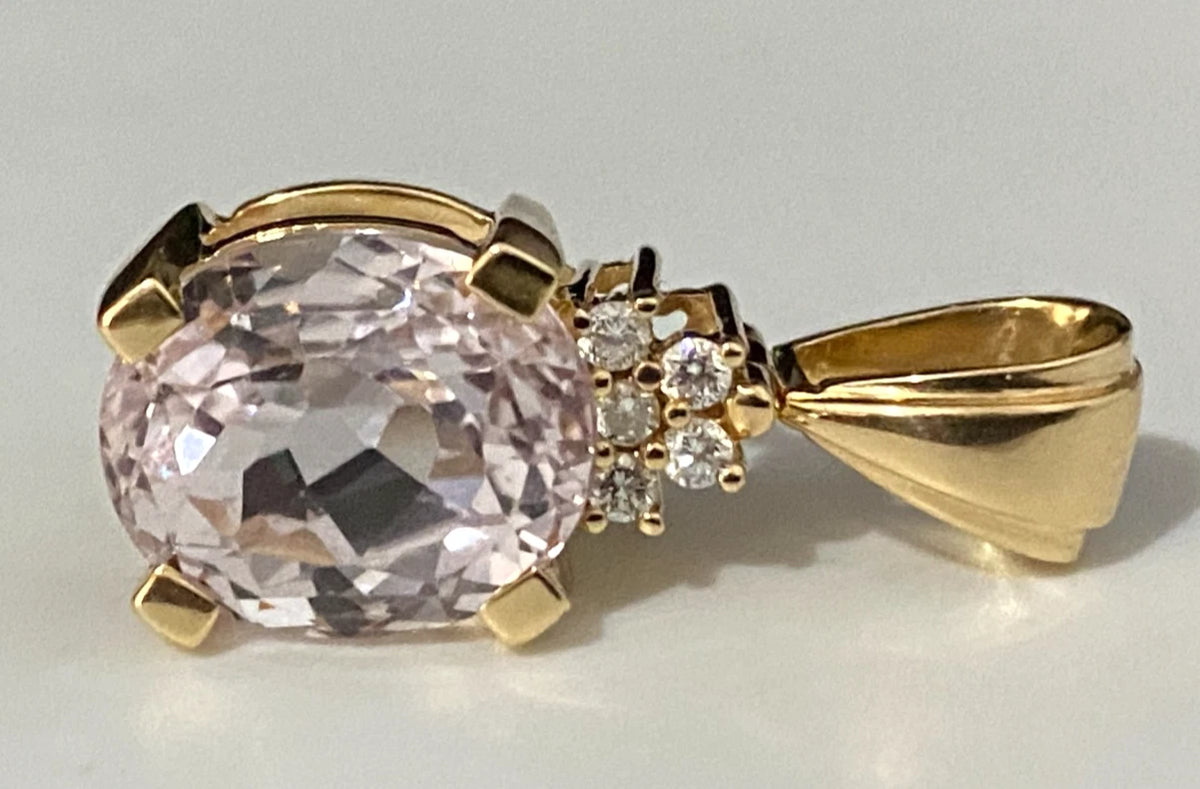 18K Yellow Gold With 4.0CT Kunzite & Diamond Pendant By ILIANA