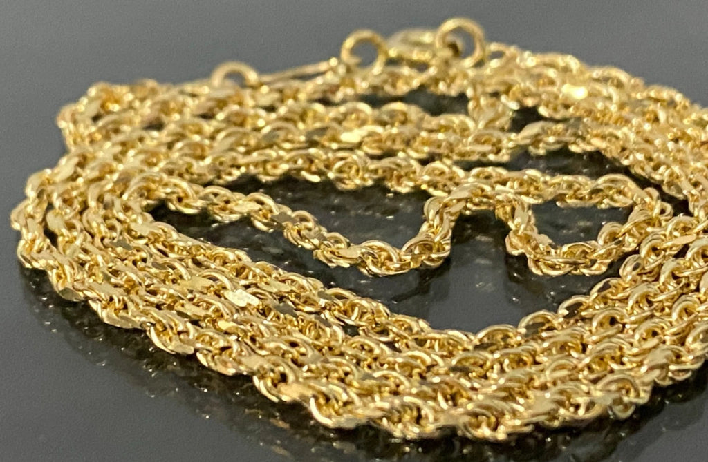 18K Yellow Gold Rope Link Chain Necklace 49.5cm Long