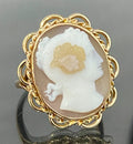9K Yellow Gold & Carved Hardstone Cameo Ring Size S - 9 1/8