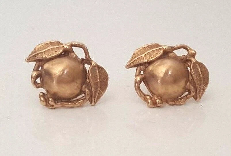 9K Rose Gold Leaf & Fruit Stud Earrings