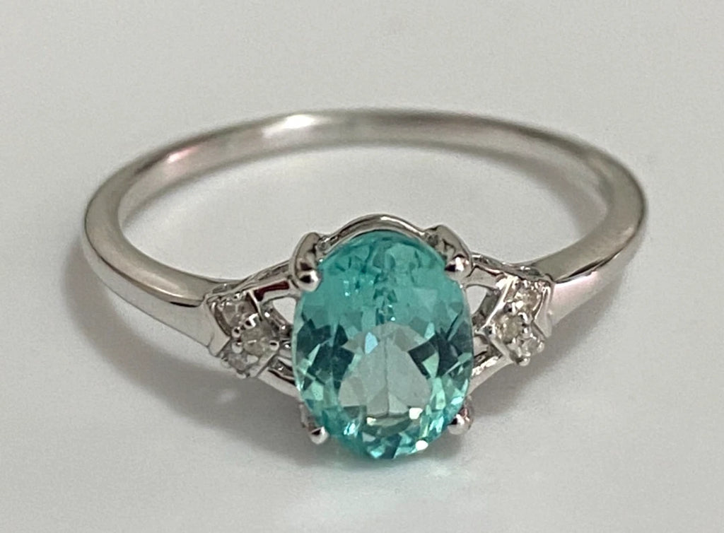 10K White Gold W/ Apatite & Diamond Ring - Size P (US 7.75)