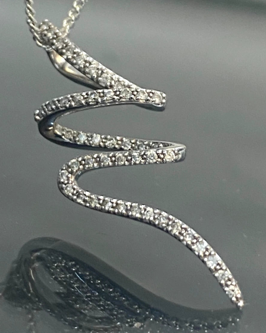 9K White Gold & 0.25CT Diamond Swirl Drop Pendant 36mm