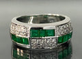 18K White Gold W/Emerald & Diamond Ring Size N - 6 3/4
