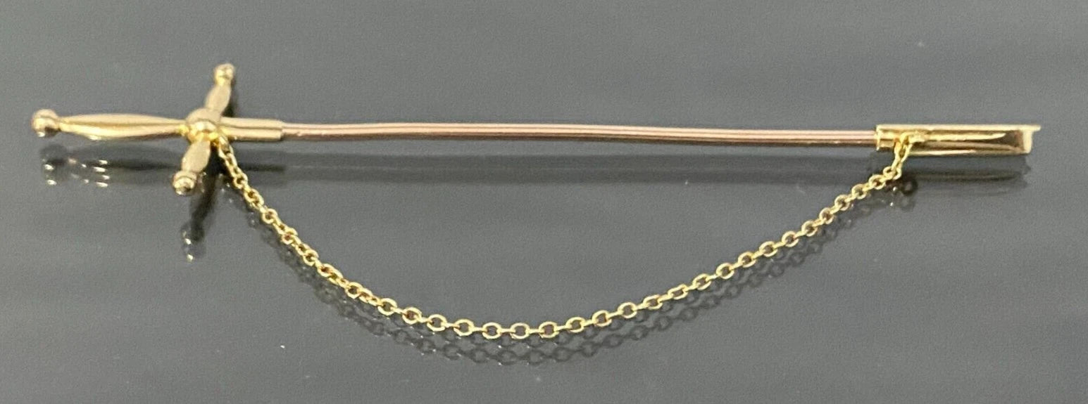 Edwardian 15K Yellow Gold Sword Jabot Stick Pin 85.0mm Long