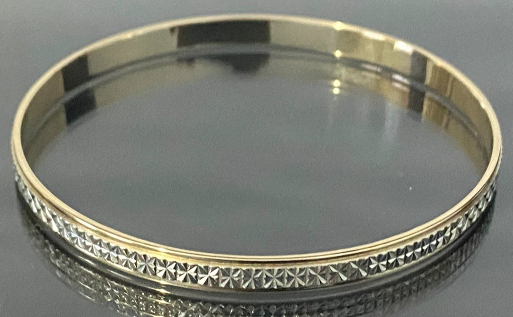 9K Two Color Gold Round Patterned Bangle 64mm
