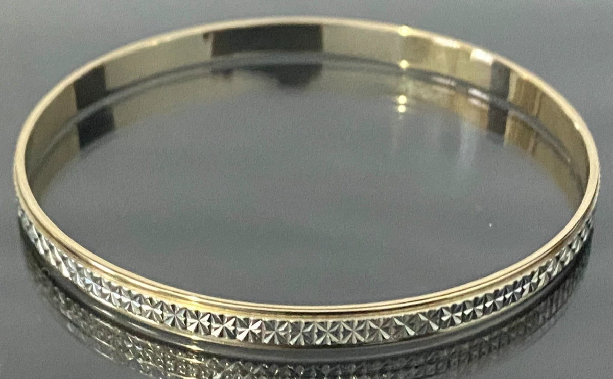 9K Two Color Gold Round Patterned Bangle 64mm