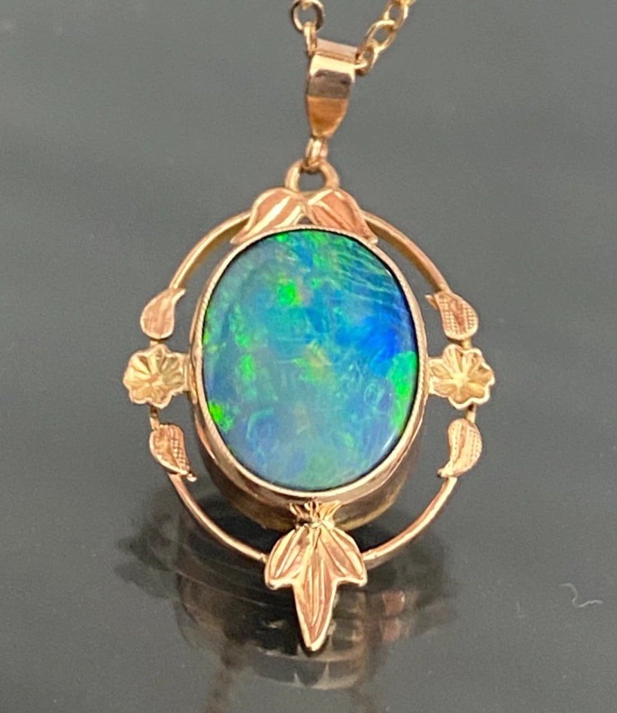 Art Deco 9K Yellow Gold Opal Doublet Pendant