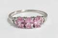 10K White Gold W/ Spinel & Diamond Three Stone Ring - Size Q (US 8.25)