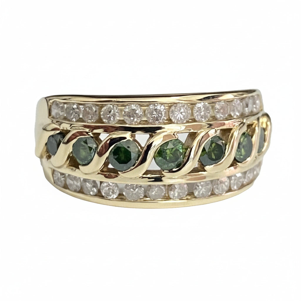 10K Yellow Gold 1.0CT Green & White Diamond Dress Ring Size L (US 5.75)