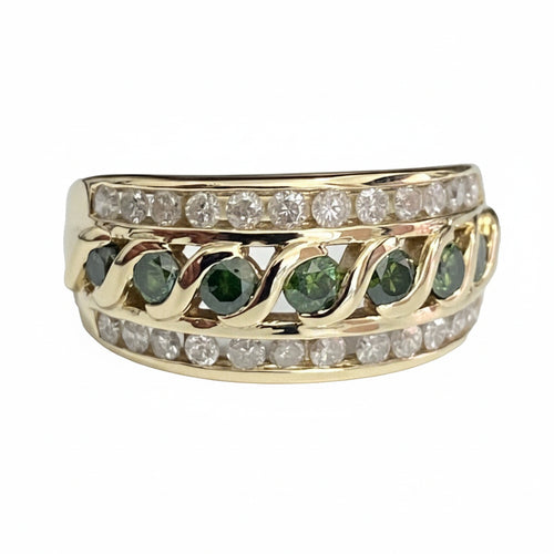 10K Yellow Gold 1.0CT Green & White Diamond Dress Ring Size L (US 5.75)