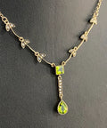 Edwardian 9K Yellow Gold W/ Peridot & Seed Pearl Drop Necklace 45cm Long