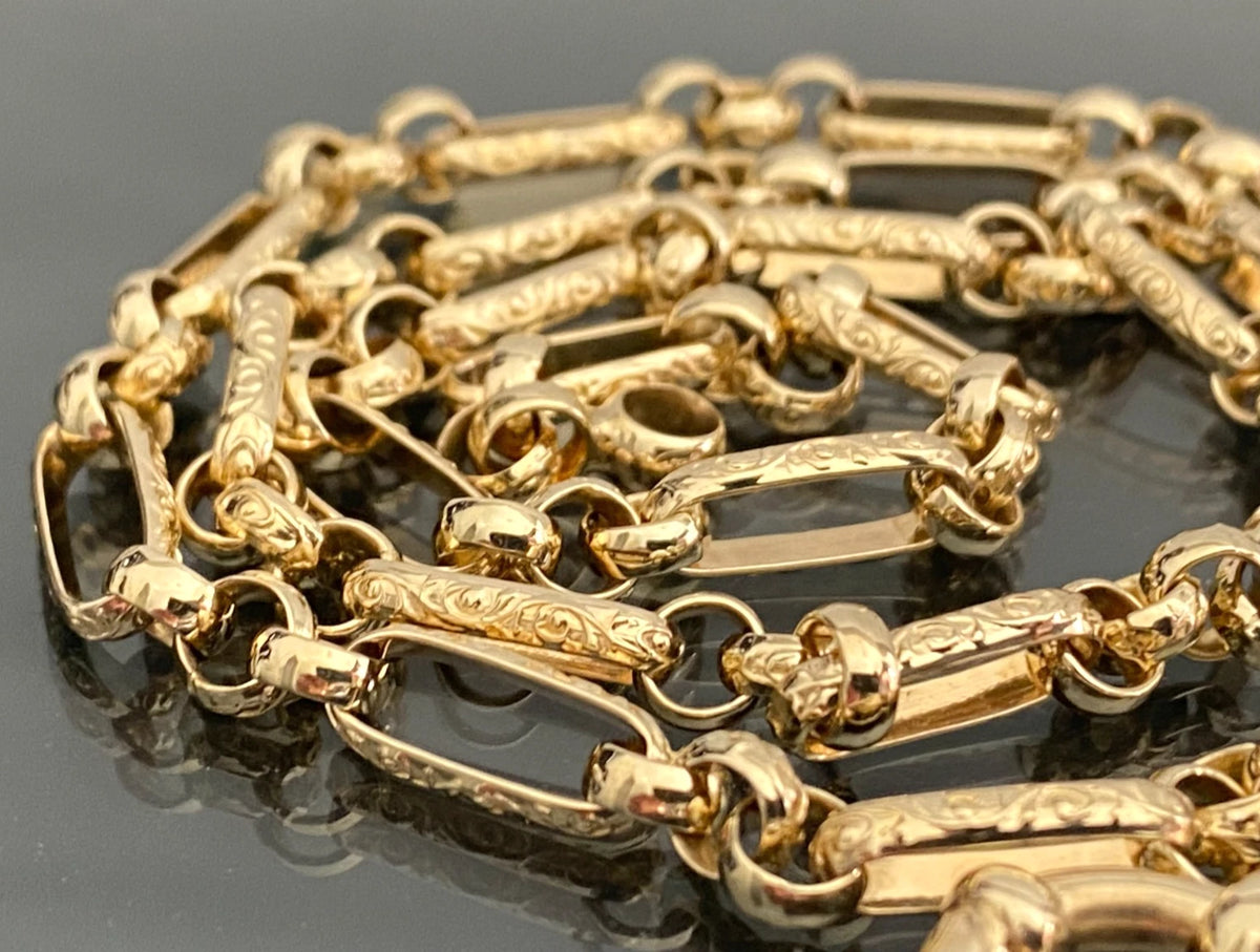 Vintage 9K Yellow Gold Ornate Fancy Link Chain Necklace 52cm Long
