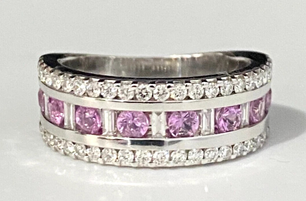 9K White Gold W/ Pink Sapphire & 0.60CT Diamond Ring Size M 1/2 - 6 1/4